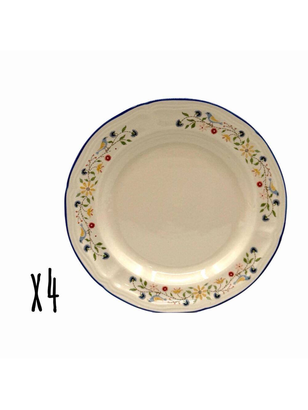 Set of 4 Vintage Brick Oven Heritage Birds & Flowers 7.75” Salad Plates